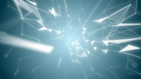Connecting lines with dots form abstract triangles. Flying through a tunnel with Stock Footage 120599221