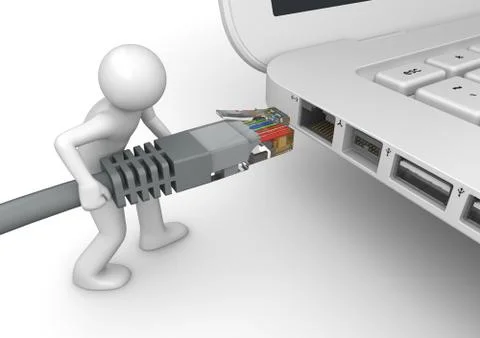 Connecting to network - 3d characters isolated on white background technology Illustrazione stock