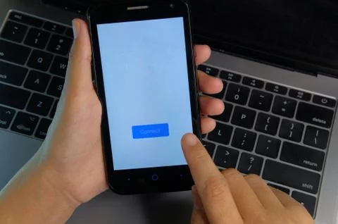 Connecting network from mobile phone Foto stock
