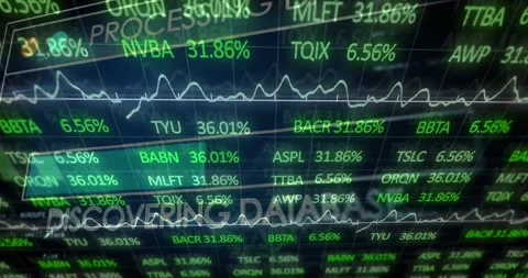 CONNECTING overlay appearing, ticker matrix scrolling, percentages rising, Stock Footage 329909177