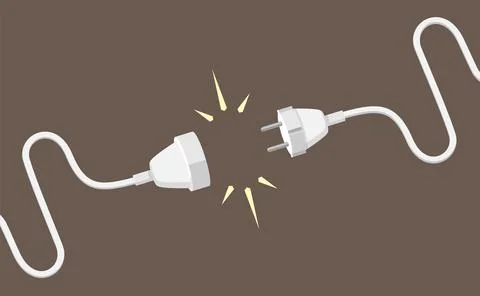 Connecting plug and electrical extension cable illustration. White cords with Illustrazione stock