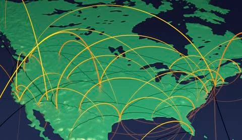 Connecting Points on Map of North America Stock Illustration