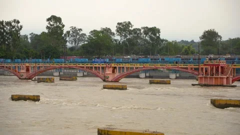 Connecting Roads and Rivers, Haridwar Bridge Over Ganga Stock Footage 315286653
