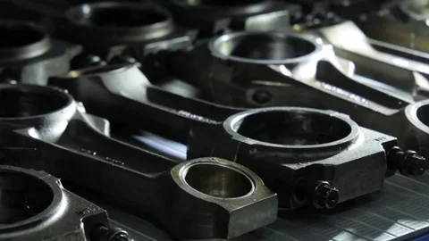 Connecting rod for diesel engine. Part of engine on storage. piston-rod for 스톡 동영상 78370979
