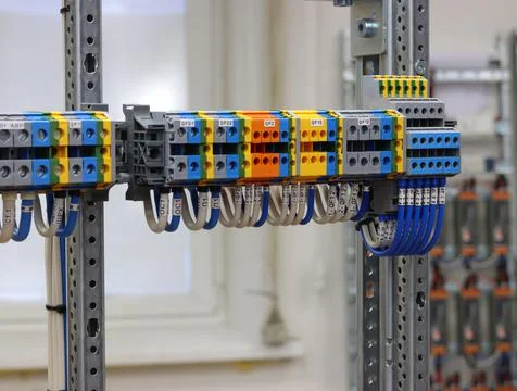 Connecting through-pass electrical terminals. Stock Photos