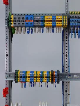 Connecting through-pass electrical terminals. Stock Photos