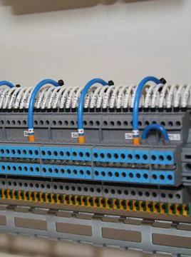 Connecting through-pass electrical terminals. Stock Photos