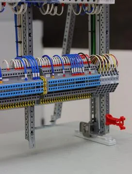 Connecting through-pass electrical terminals in the electrical panel Stock Photos
