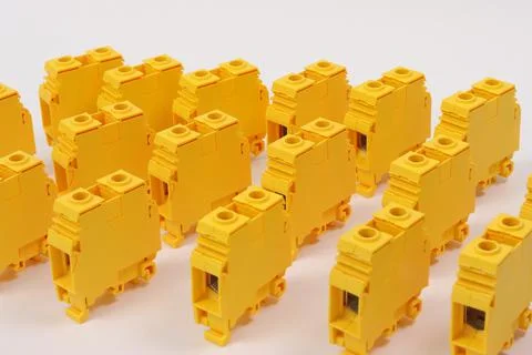Connecting through-pass electrical terminals in the electrical panel Stock Photos