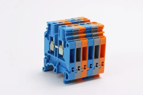 Connecting through-pass electrical terminals in the electrical panel Stock Photos