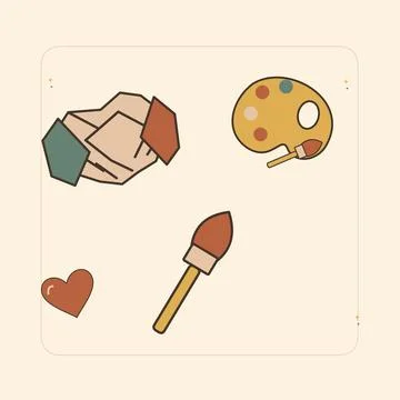 Connecting through a shared creative hobby. Decorative flat vector compositio Stock Illustration