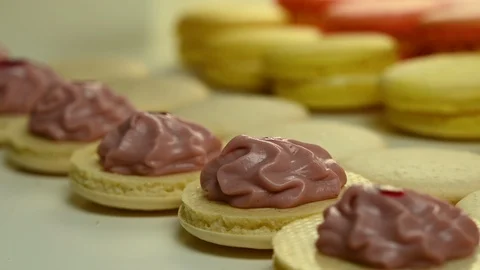 Connecting two halves of macaroons Stock Footage 120401165