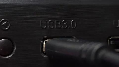 Connecting usb cable to a blue usb 3 port Stock Footage 130483795