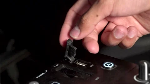 Connecting a USB device into a DJ Mixer Stock Footage 201991430