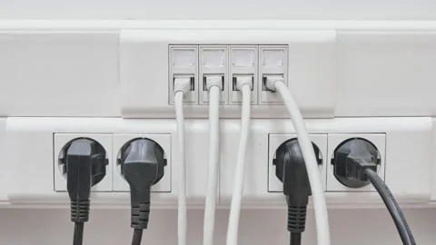 Connecting wires in electrical and local network sockets, timelapse. Stock Footage 150050353