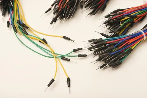 Connecting wires for experimental electronics. Papa-papa type wires. Jumper.. Stock Photos