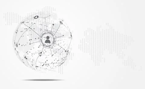 Connection abstract global world map dot line triangle and points concept bus Illustrazione stock