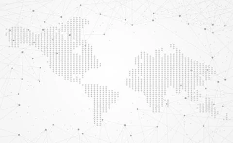 Connection abstract global world map dot line triangle and points concept bit Stock-Illustration