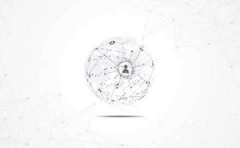 Connection abstract global world map dot line triangle and points concept bus Illustrazione stock