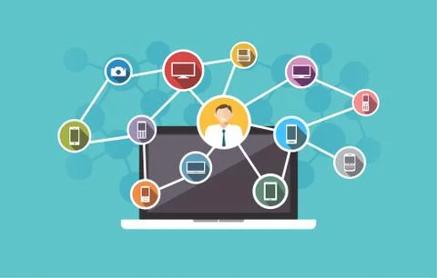 Connection across devices. Technology Information concept. Stock Illustration