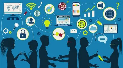 Connection and exchange of ideas - data. Upload and download data. Mind Map Stock Illustration