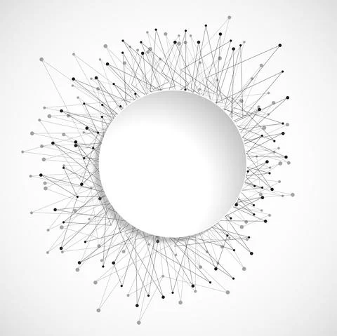 Connection background with lines and dots, paper circle inside. Vector Stock Illustration