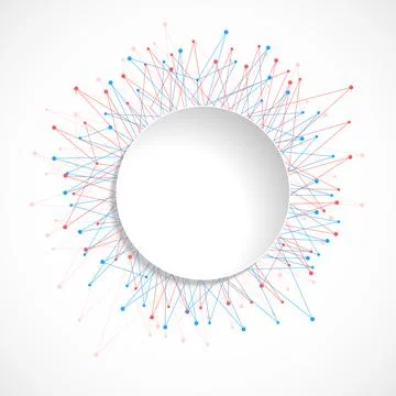 Connection background with lines and dots, paper circle inside. Vector Illu.. Stock Illustration