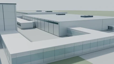 Connection Between Battery Factory and Automated Warehouse in 3D Animation Stock-Footage 347134459