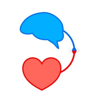 Connection between logic and emotion concept. Human brain and heart shape. Illustrazione stock