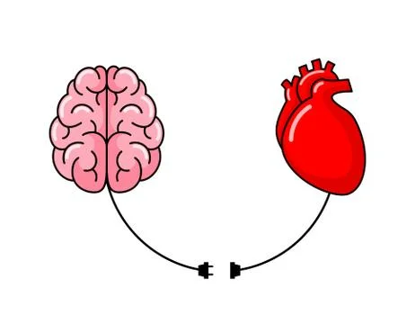 Connection between logic and emotion concept. Human brain and human heart. Stock Illustration