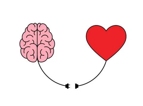 Connection between logic and emotion concept. Human brain and heart shape. Illustrazione stock