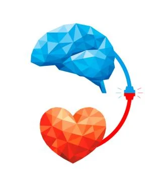 Connection between logic and emotion concept. Polygonal style. Stock Illustration