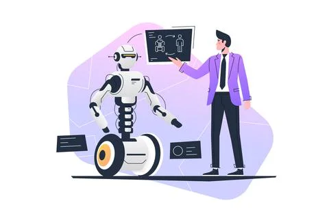 Connection between people and robot artificial intelligence Stock Illustration
