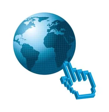 Connection concept illustration, planet with cursor hand. vector Stock Illustration