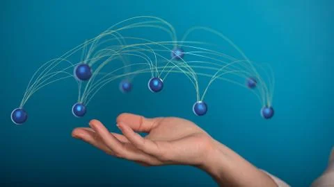 A connection data cloud holding in hand network 3d Stock Photos