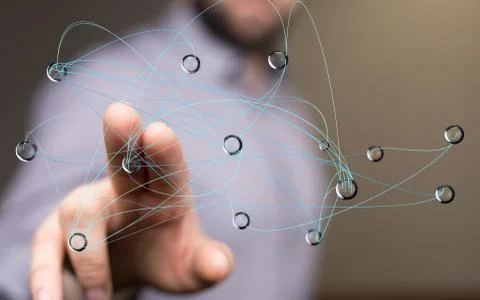 A connection data code network cloud holding in hand Foto stock