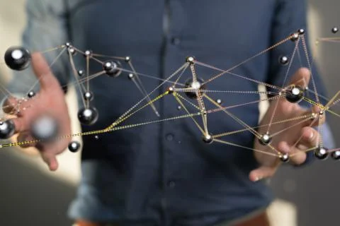 A connection data code network cloud holding in hand Stock Photos