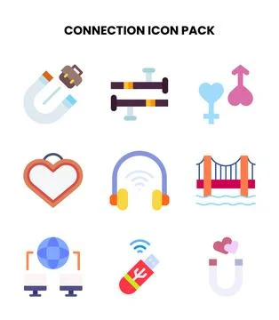 Connection Flat Set Icons Pack Stock Illustration