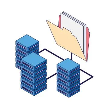 Connection folder with data servers icon Stock Illustration
