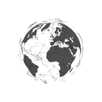 Connection to the global social network. Abstract futuristic map of the pla.. Ilustración de archivo