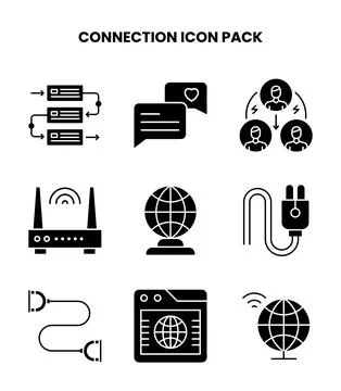 Connection Glyph Set Icons Pack Stock Illustration
