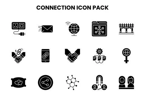 Connection Glyph Vector Icons Pack Stock Illustration
