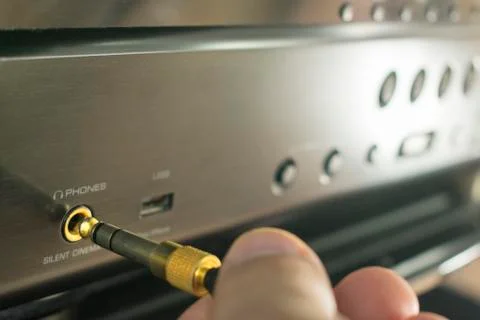 Connection by hand TRS connector for studio proffessional headphones to the r Stock Photos