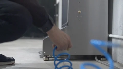 Connection of high-pressure compressed air hoses for cleaning and drying Stock Footage 128377681