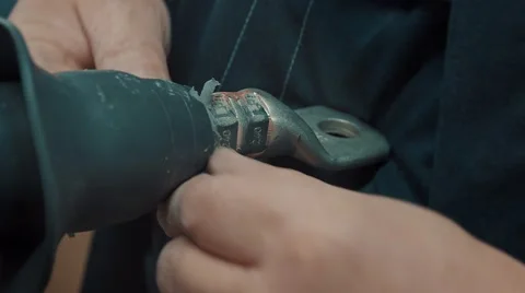 Connection of a high-voltage cable and plug Stock Footage 47542179