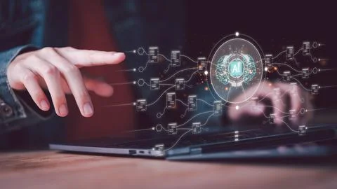 Connection, innovation development and artifacts too artificial intelligenc.. 스톡 사진