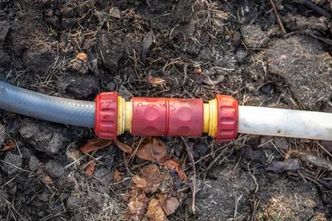 Connection of irrigation hoses Stock Photos