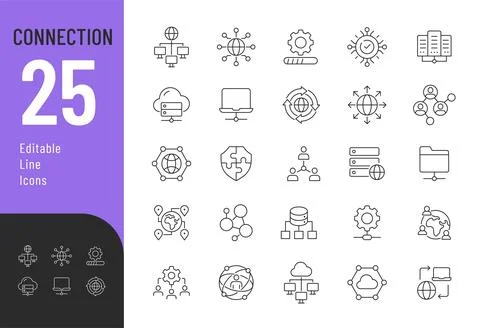 Connection Line Editable Icons set. Stock Illustration