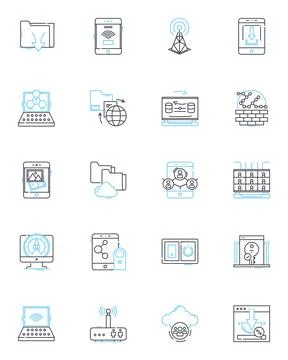 Connection linear icons set. Bond, Link, Unite, Fellowship, Association Illustrazione stock