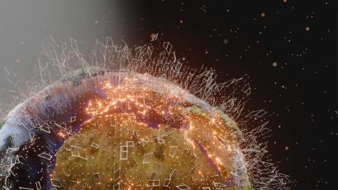 Connection lines and dots around Earth globe Stock Illustration